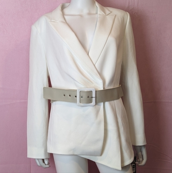 Tahari Ivory Belted Blazer Jacket size 16 Petite - Picture 1 of 8